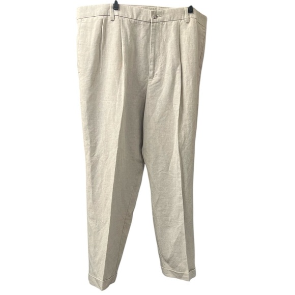 NWT Dockers Linen Blend Pleated Straight Leg Trousers light beige size 44 x 30 - Picture 1 of 9
